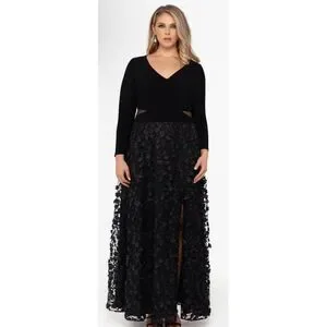 Xscape Dresses Xscape Plus Aurora V Neck Long Sleeve Raised